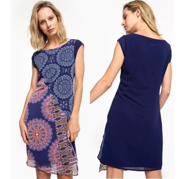 Desigual Dresses & Skirts - NEW Desigual Vest Kiroga Mini Dress Floral Print in Navy Blue Size small